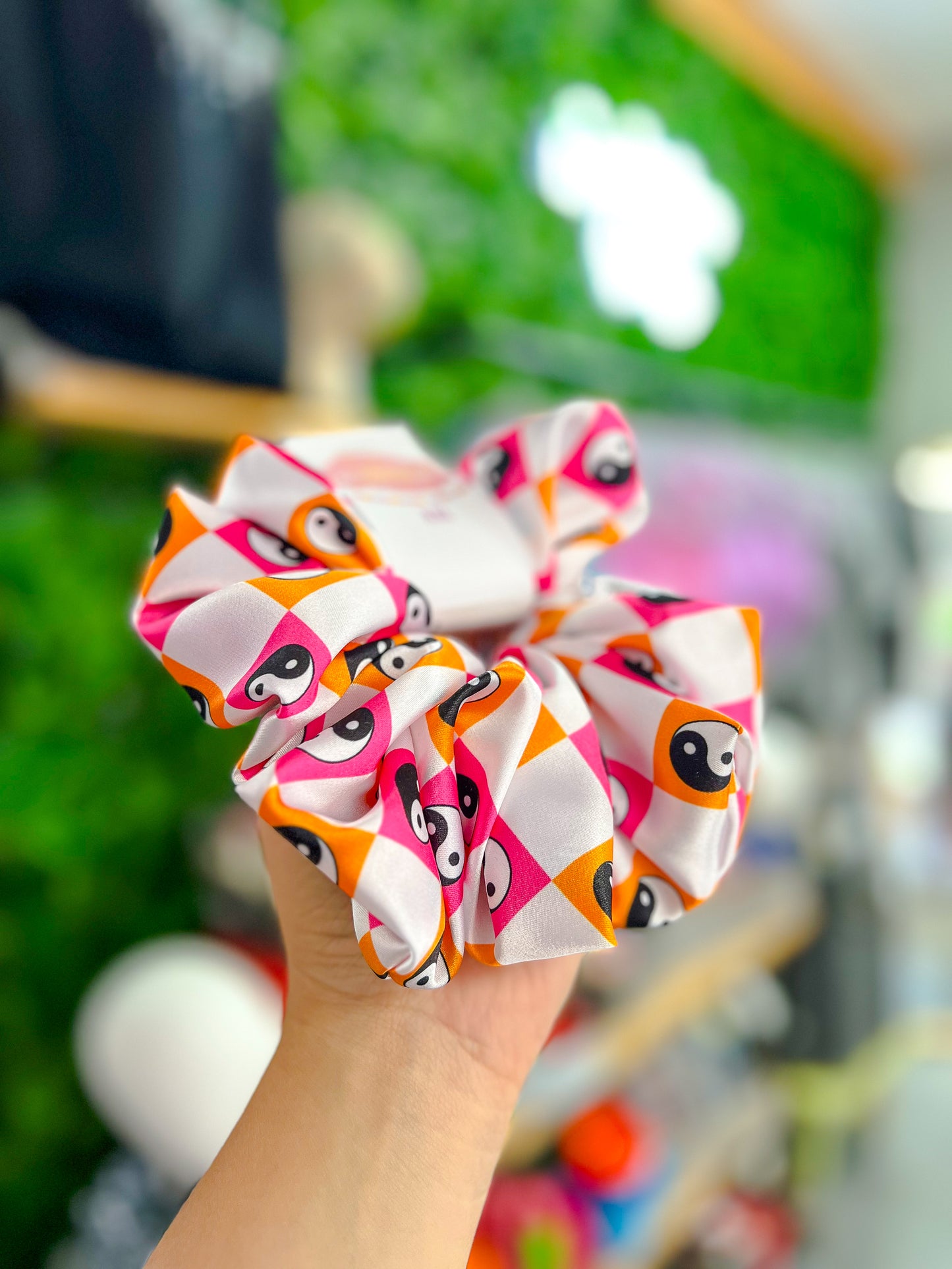 Pink/Orange/Checkered Yin Scrunchie