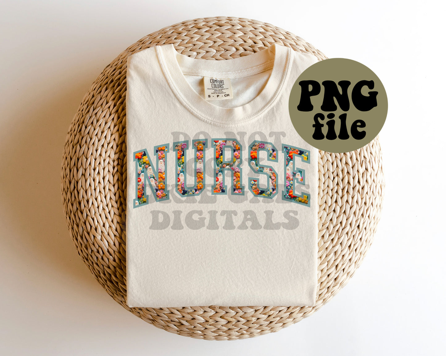 Floral Ghost Nurse Faux Embroidery  Digital Download | PNG File