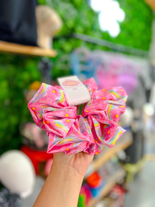 Pink Rainbow Flowers/Butterfly Scrunchie