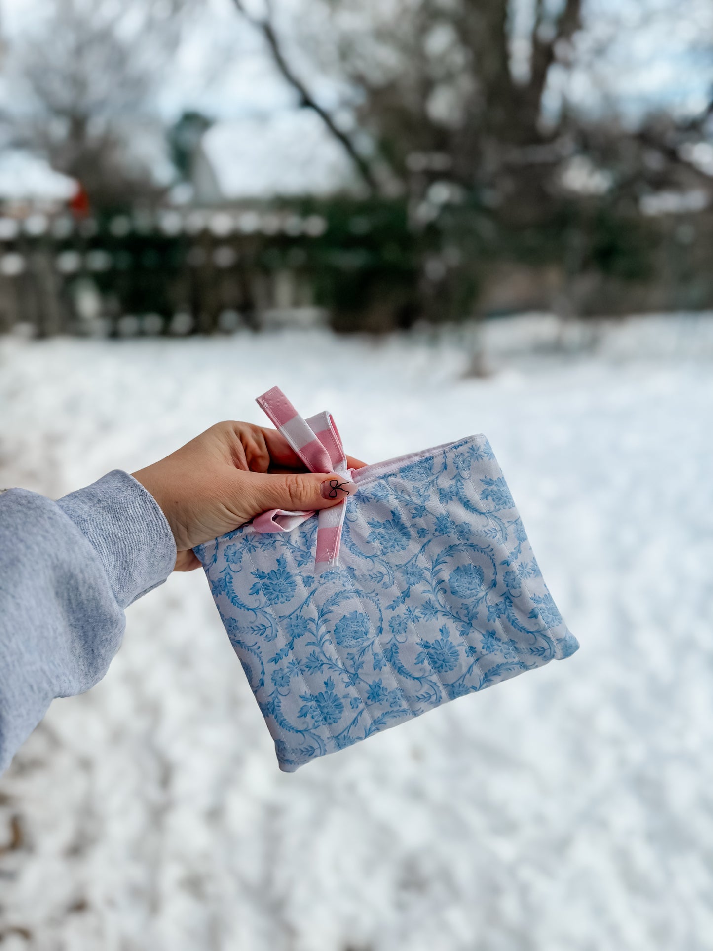 Blue Floral / Pink Stripe Kindle Case