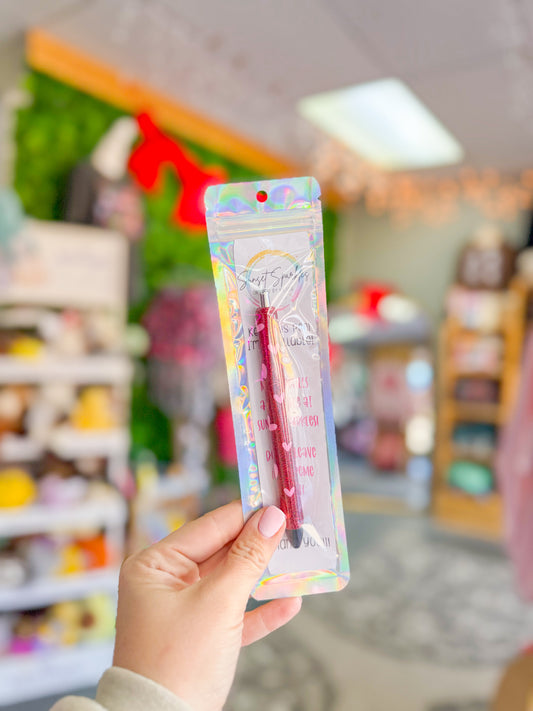 Red Glitter + Pink Hearts Pen