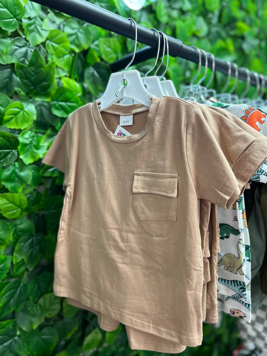 Brown Pocket Tee Set