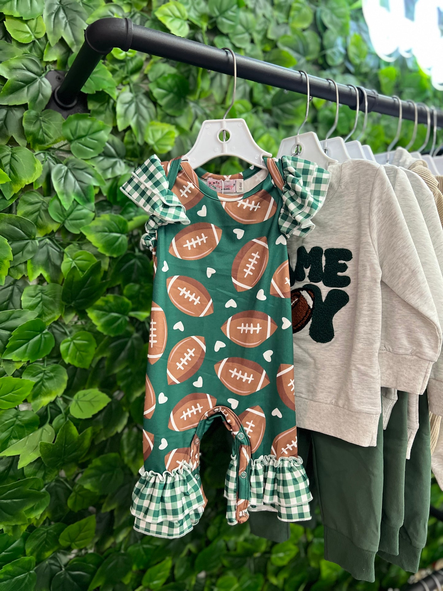 Green Football Romper - Ruffles