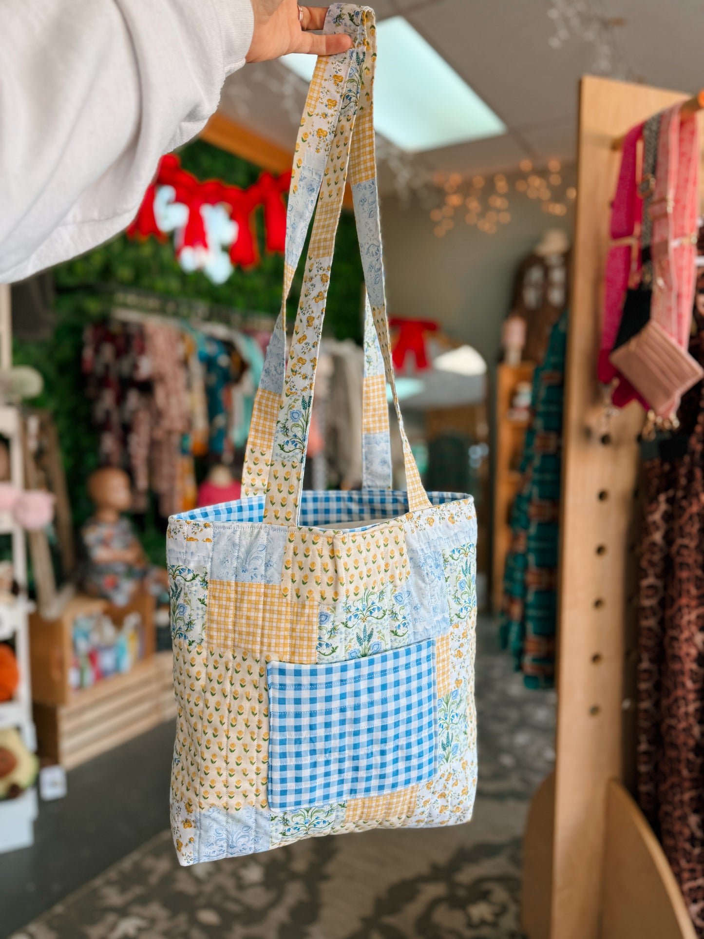 Tote Bag Blue Gingham + Floral