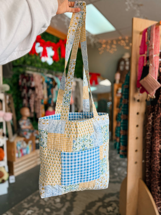 Tote Bag Blue Gingham + Floral