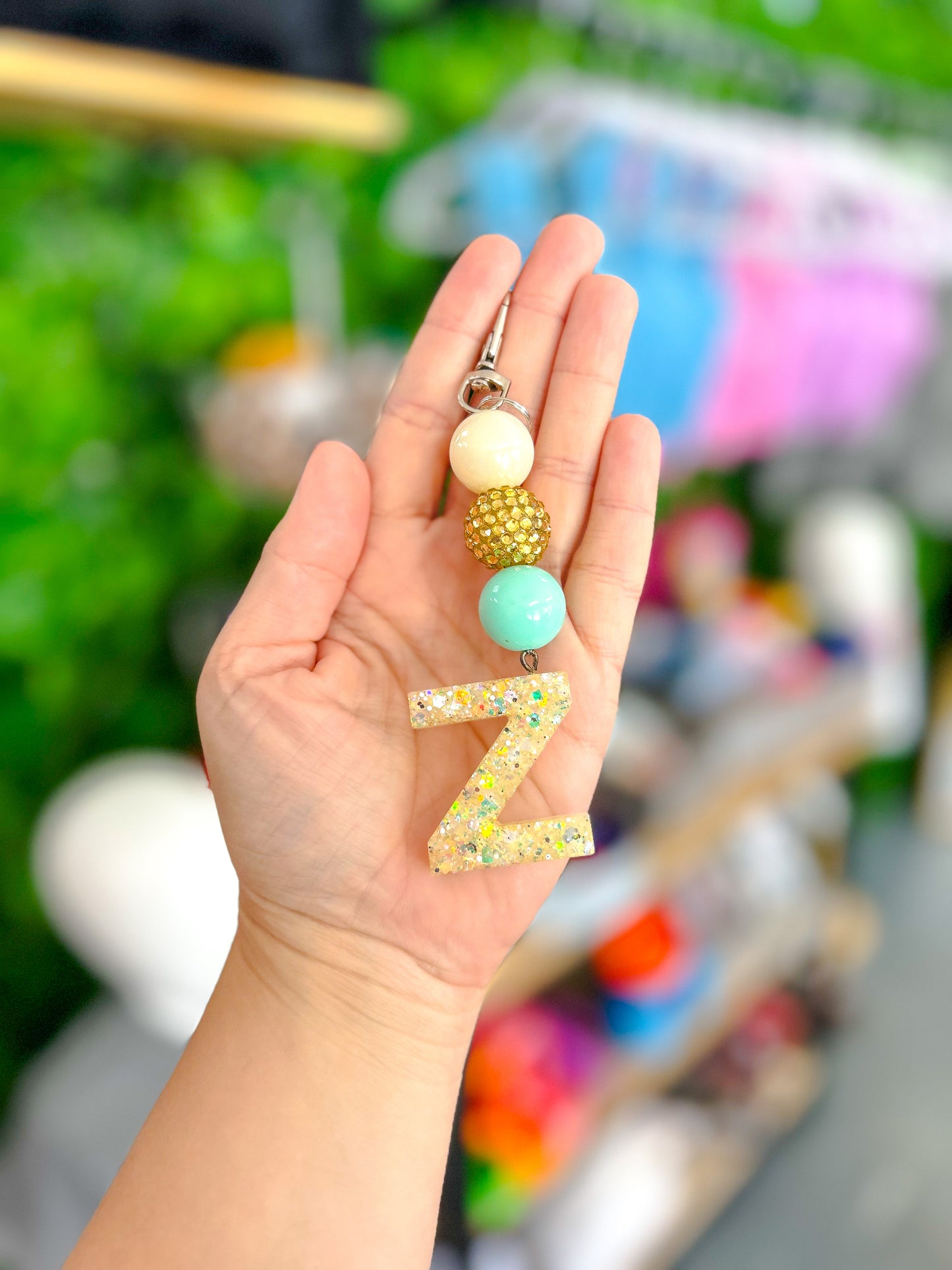 Z {beaded keychain} - Clear Confetti