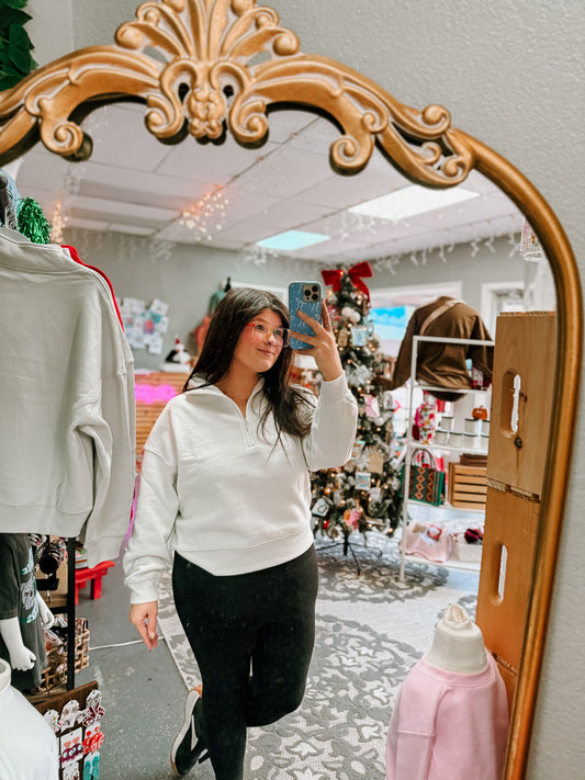 Fleece High Neck Half Zip Sweatshirt {Bone}