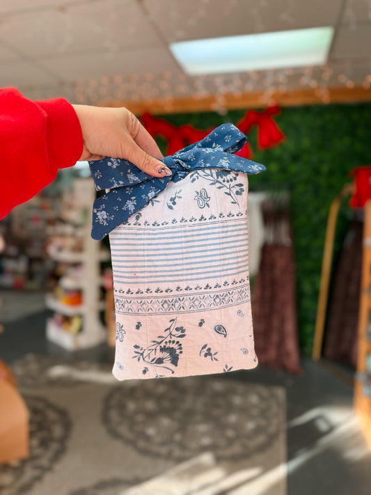 Book Sleeve - Upcyled Quilt Blue Floral