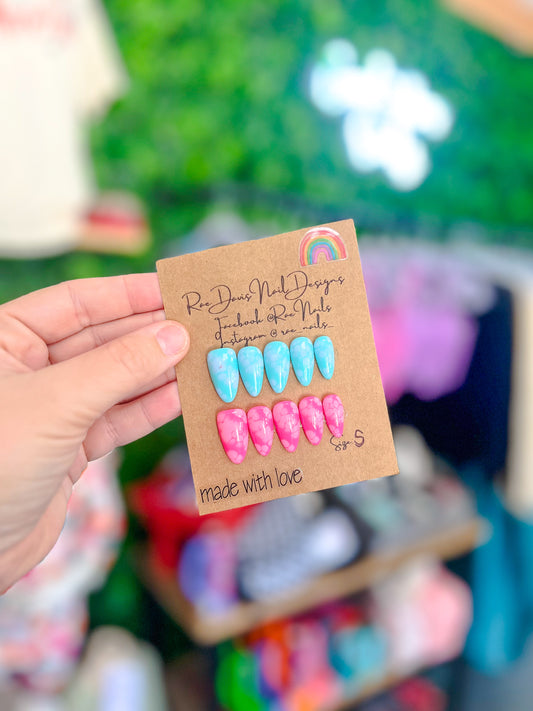 Press On Nail Set | Turq+Pnk Marble {size small}