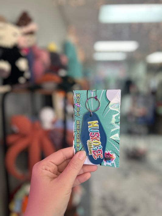 Muskogee OK, Blue Motel Keychain