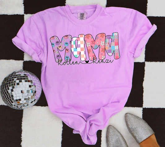 Smiile/Checkered/Flowers/Patchwork Name Tee