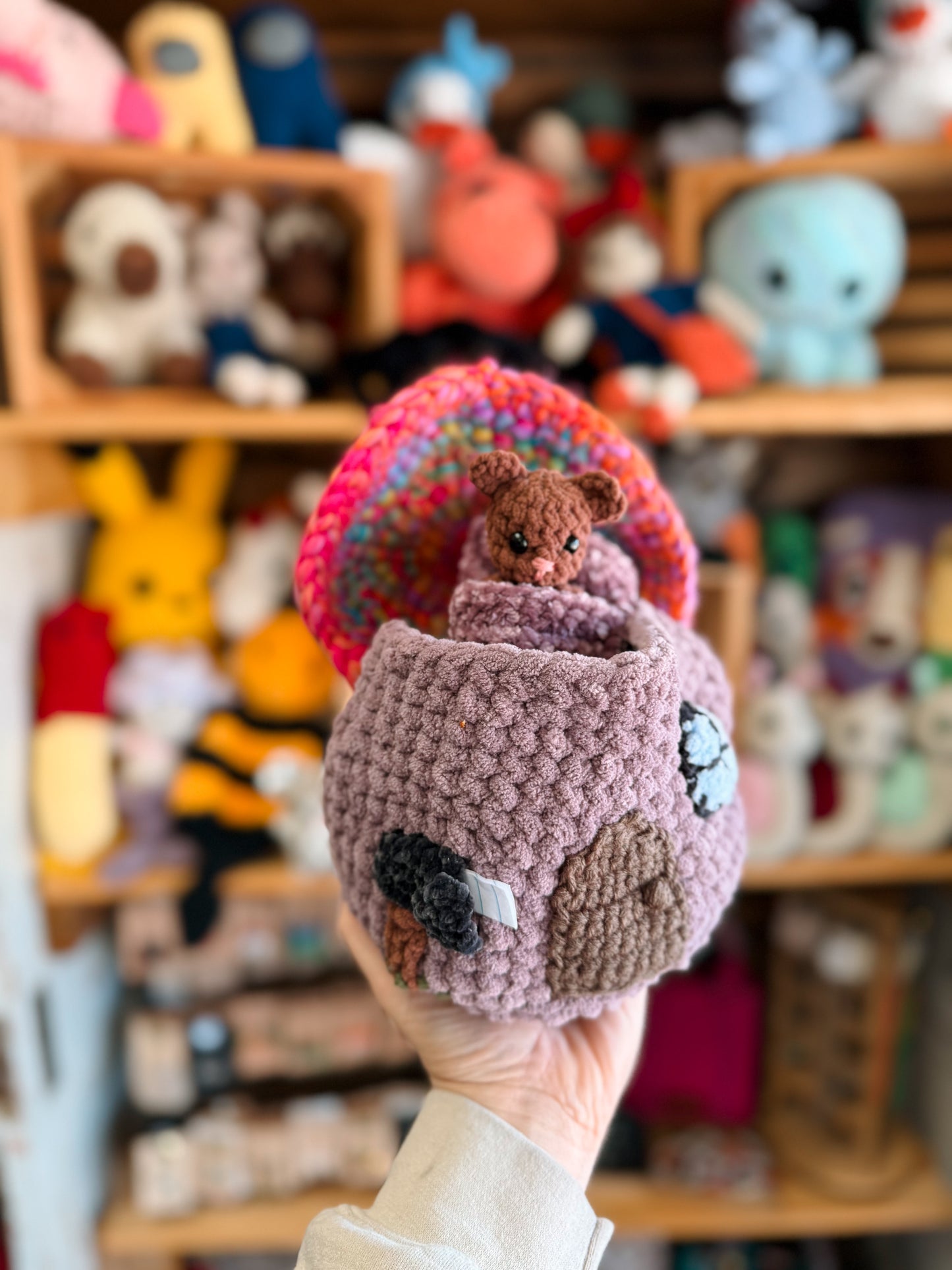 Purple fairy house with bear and accessories