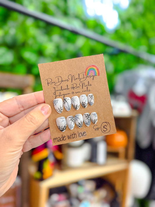 Press On Nail Set | white spider webs {size small}