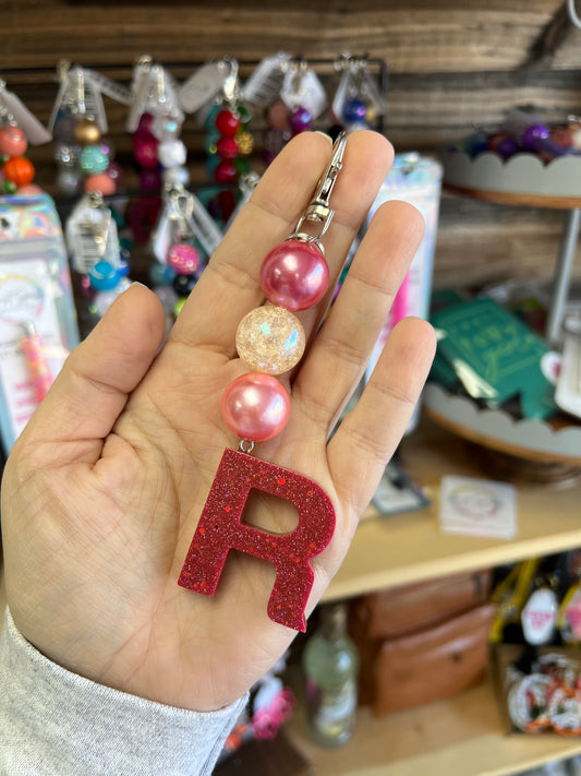 Keychain - pink pearl, cream crackle, light pink pearl beads w/ pink glitter R