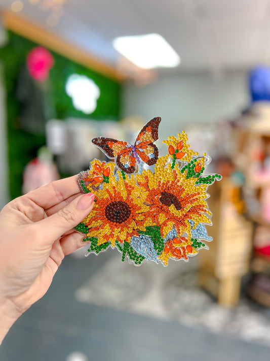 Sunflower Butterfly Diamond Window Hanger