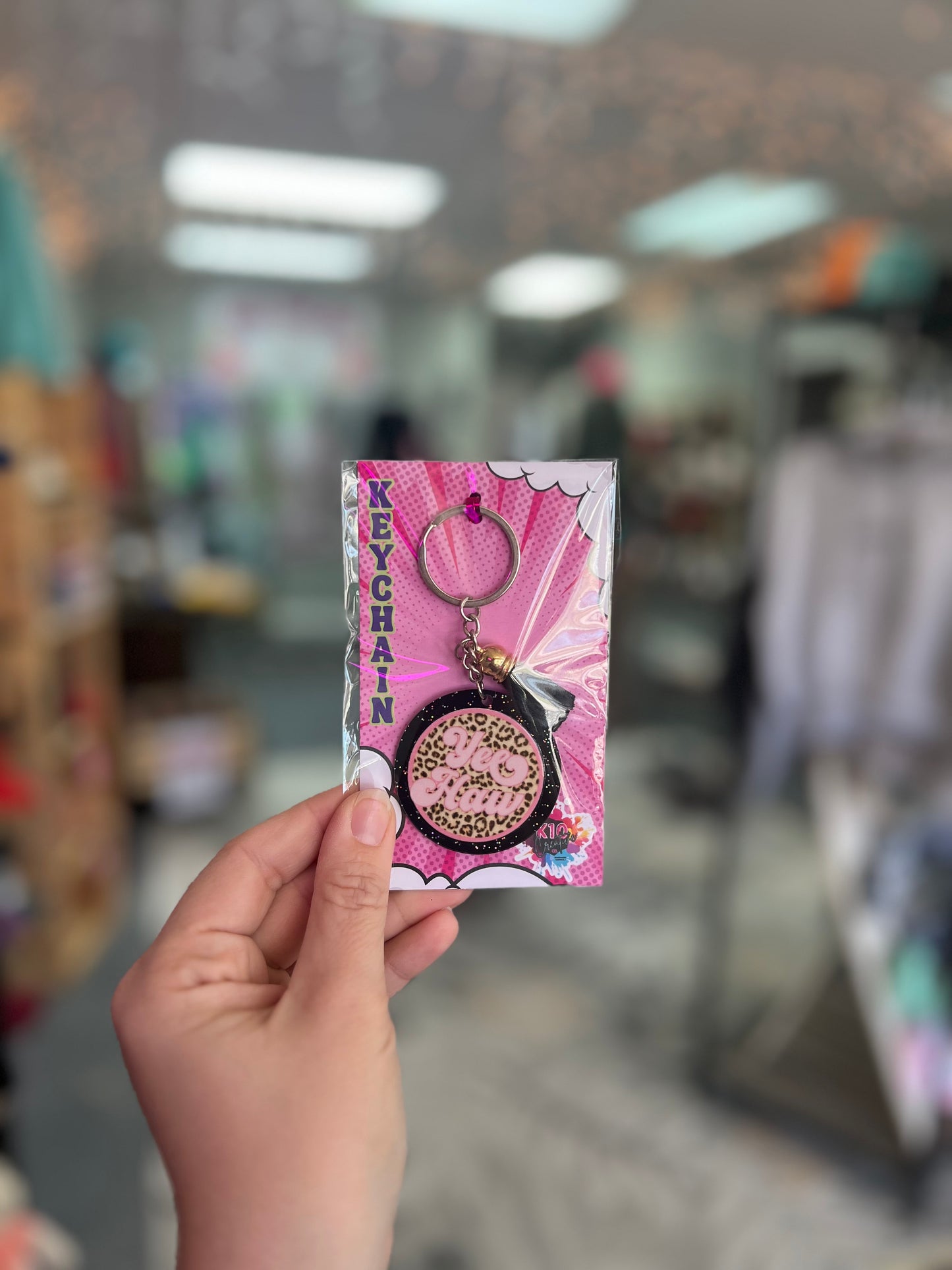 YeeHaw Leopard/Pink Circle Keychain