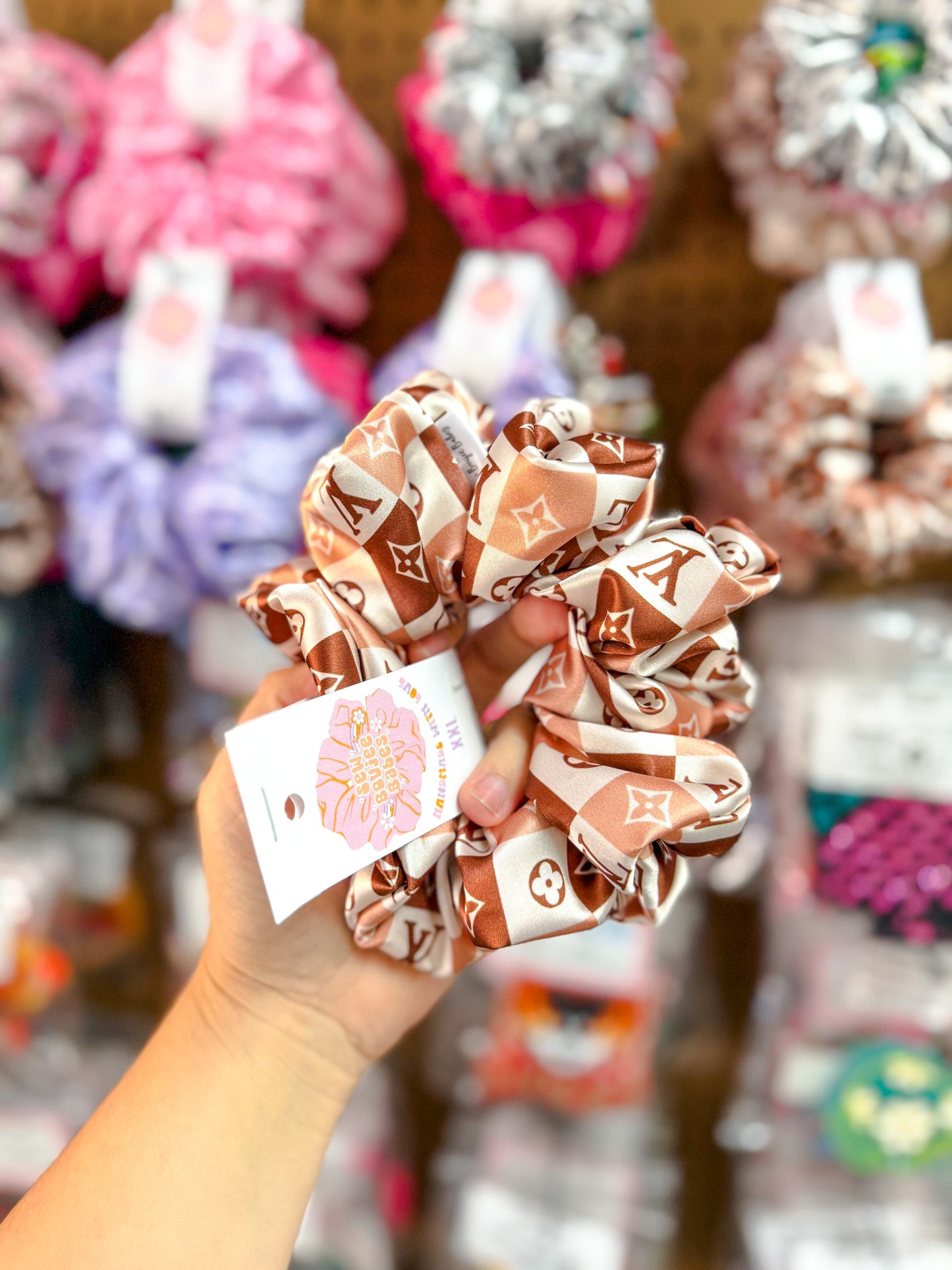 Brown/Tan Checkered Inspired Scrunchie