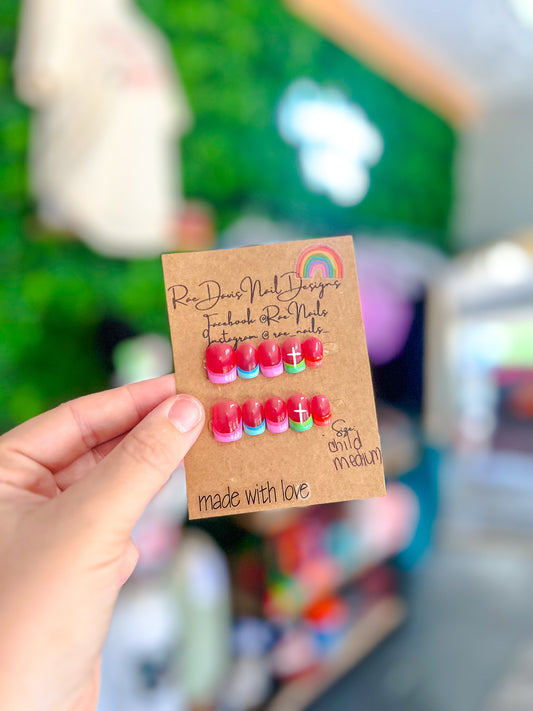 Press On Nail Set | Colorful Tips {size child’s medium}