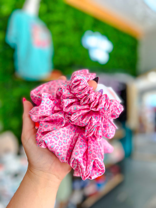 Pink/Turq Leopard Scrunchie