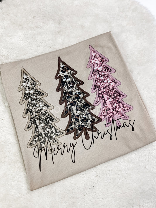 Merry Christmas - Faux Sequin/Faux Embroidery Trees