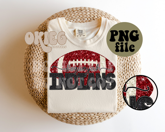 Football | Sequoyah Indians | Faux Sequin Faux Embroidery Digital Download | PNG File
