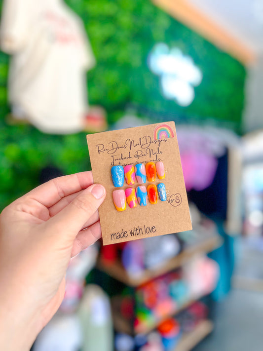 Press On Nail Set | blue+yellow+pink+orange {size small}