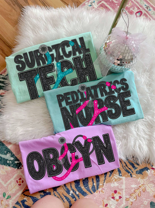 custom faux embroidered medical tee