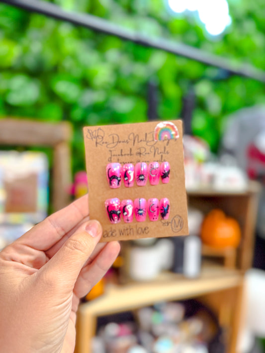 Press On Nail Set | pink halloween {size medium}