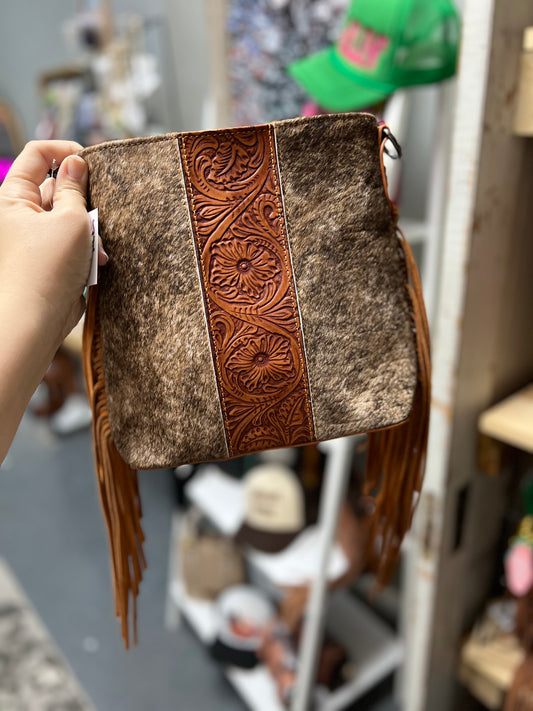 Tooled Leather Fringe Bag