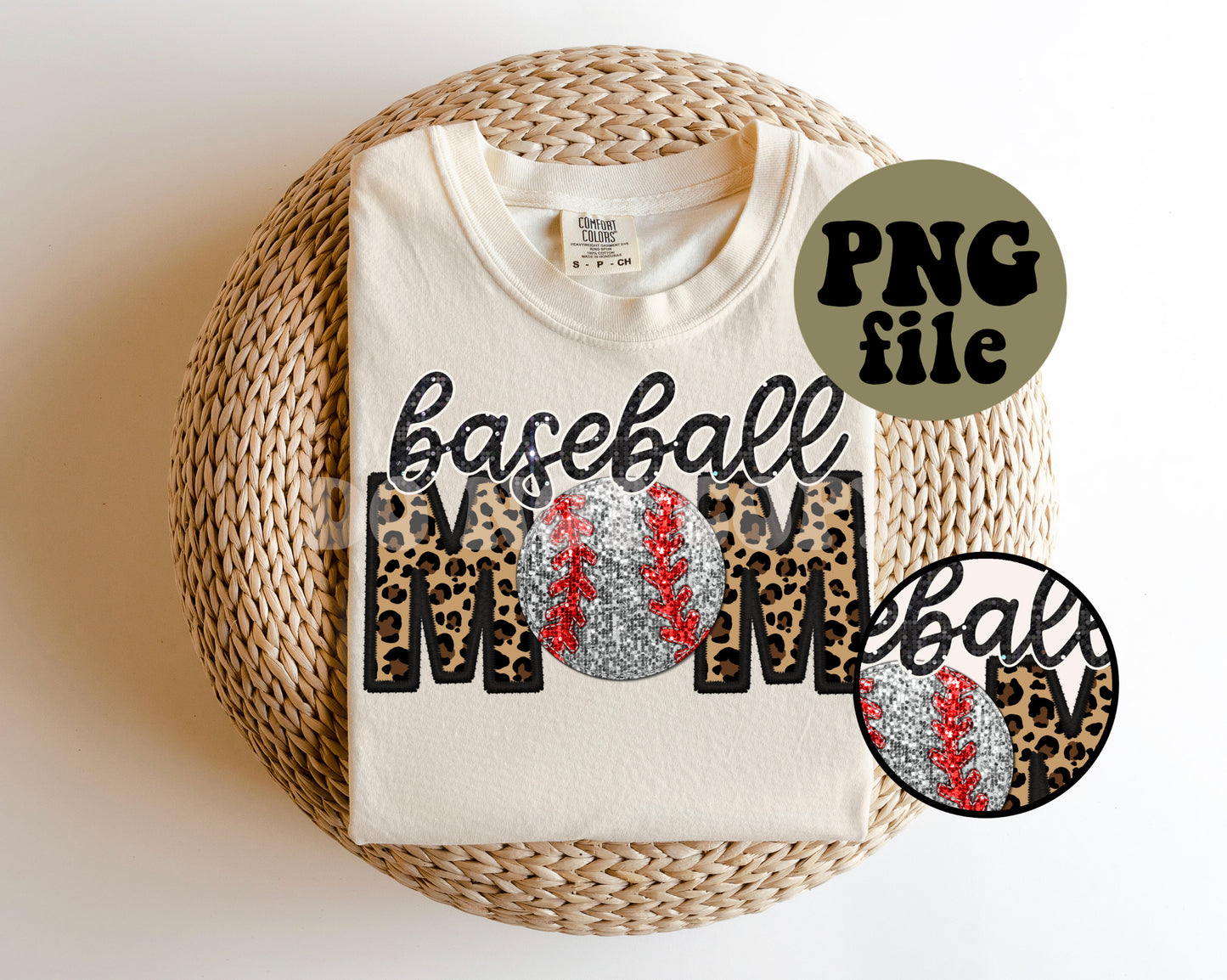 Baseball Mom Faux Sequin Faux Embroidery Digital Download | PNG File