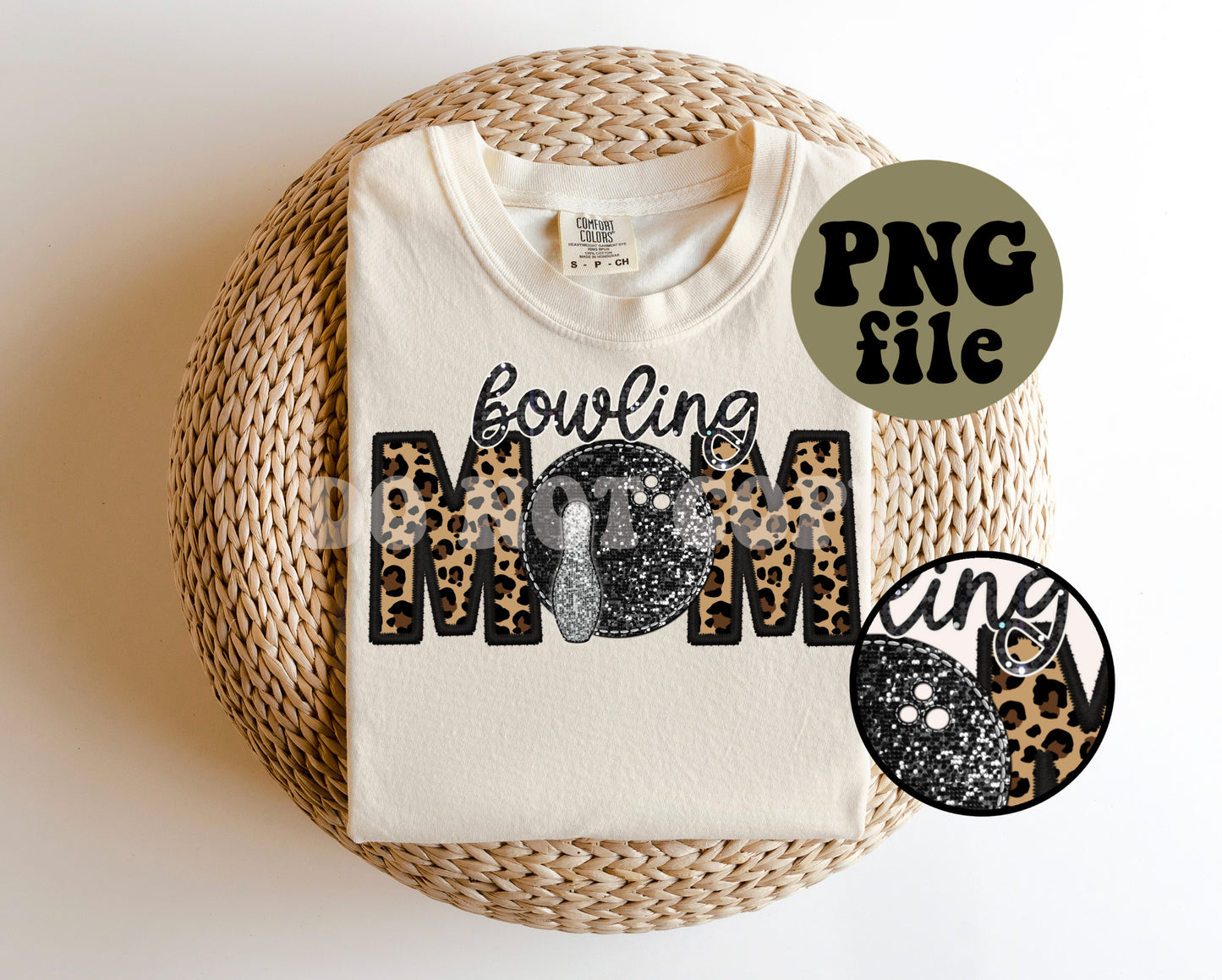 Bowling Mom Faux Sequin Faux Embroidery Digital Download | PNG File