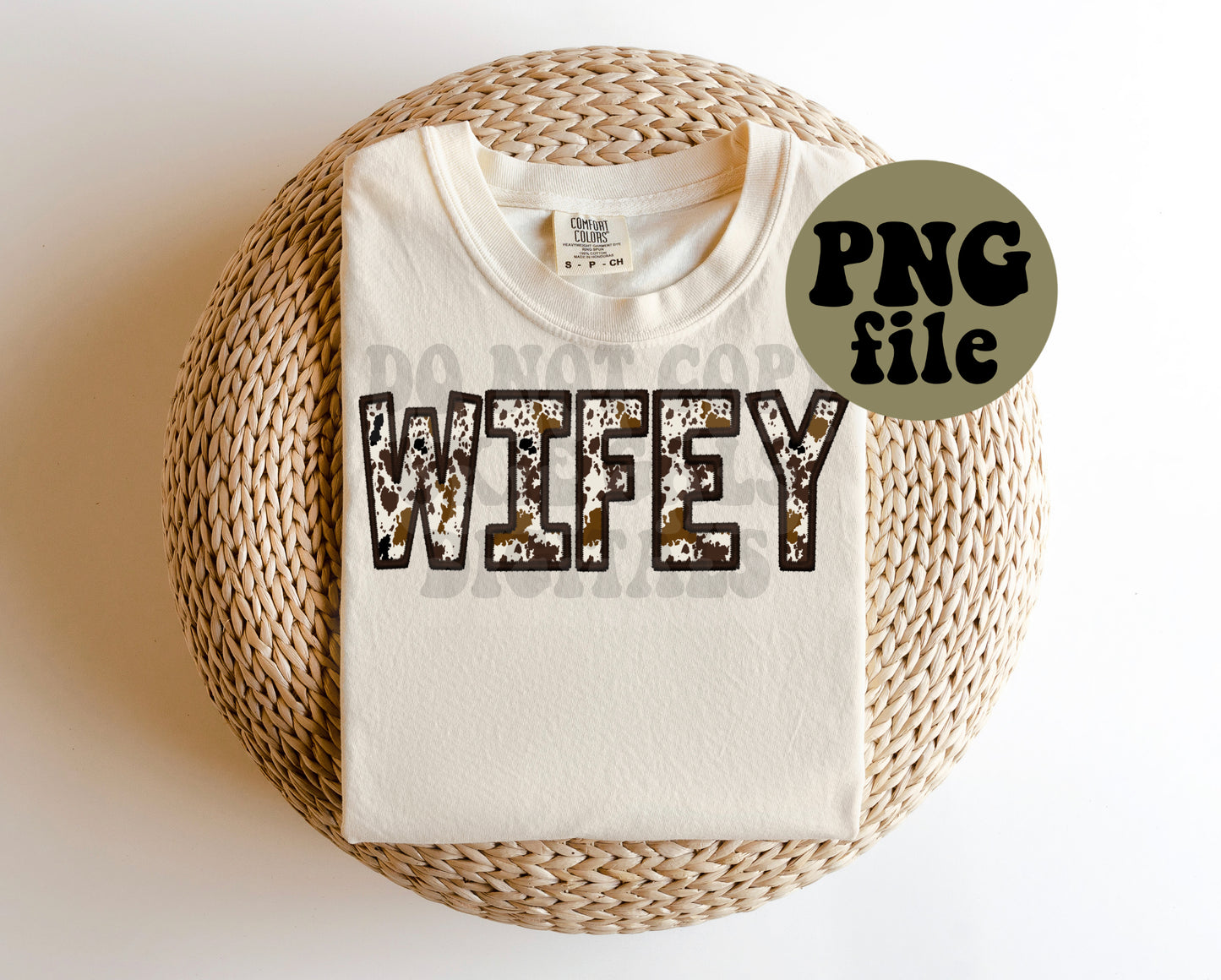 Wifey Cow Print Faux Embroidery Digital Download | PNG File