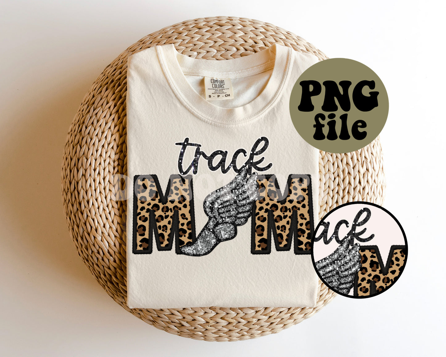 Track Mom Faux Sequin Faux Embroidery Digital Download | PNG File