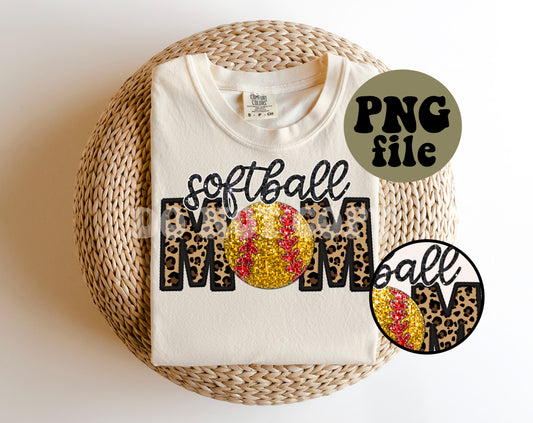 Softball Mom Faux Sequin Faux Embroidery Digital Download | PNG File