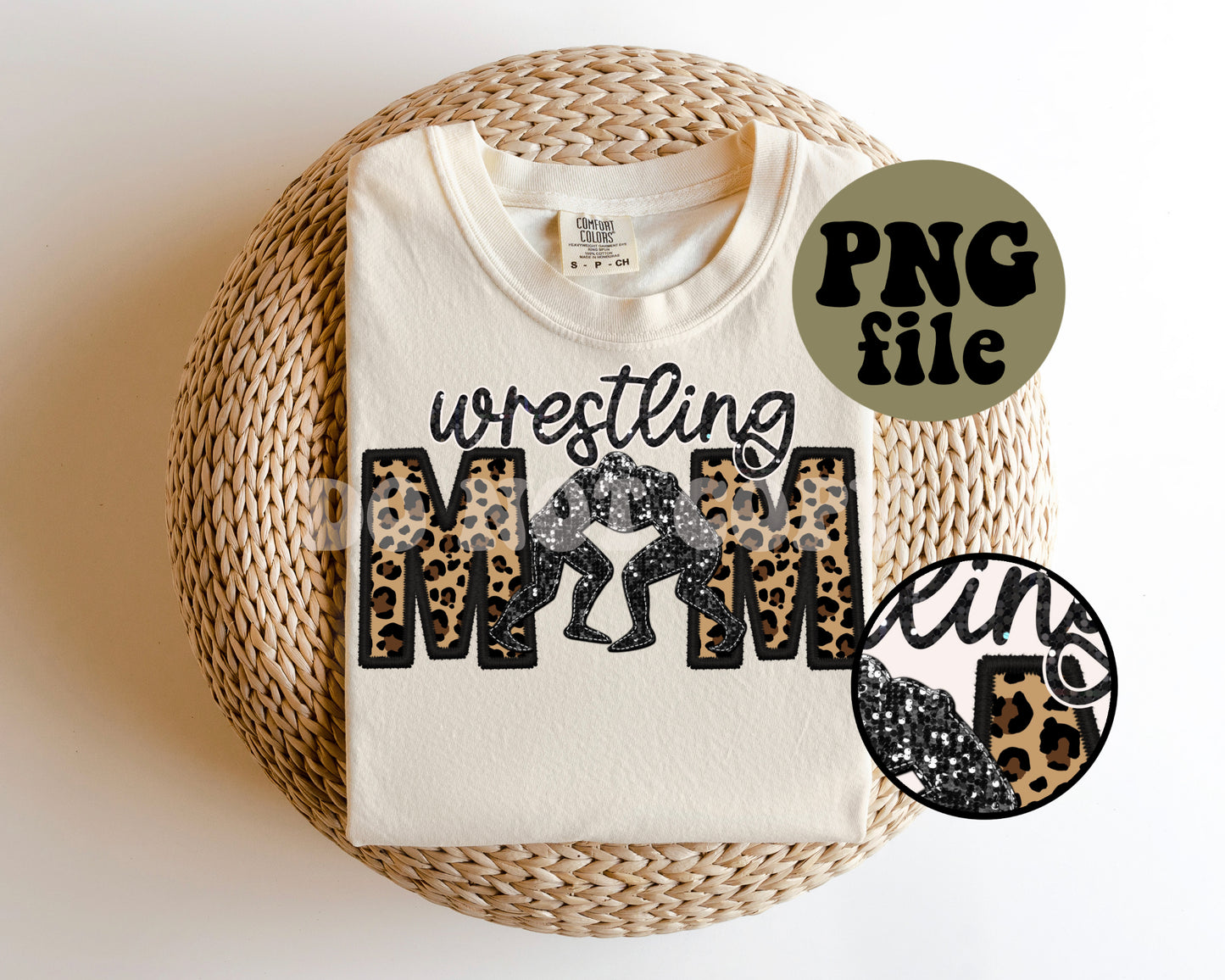 Wrestling Mom Faux Sequin Faux Embroidery Digital Download | PNG File