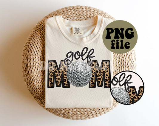 Golf Mom Faux Sequin Faux Embroidery Digital Download | PNG File