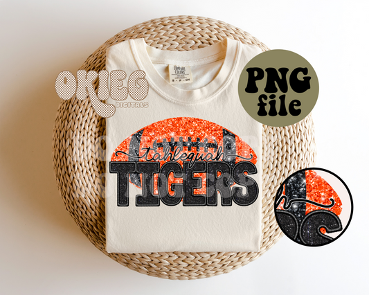 Football | Tahlequah Tigers | Faux Sequin Faux Embroidery Digital Download | PNG File