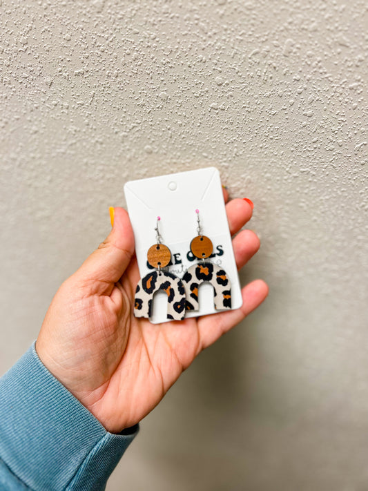 Wooden Leopard Arch Earrings
