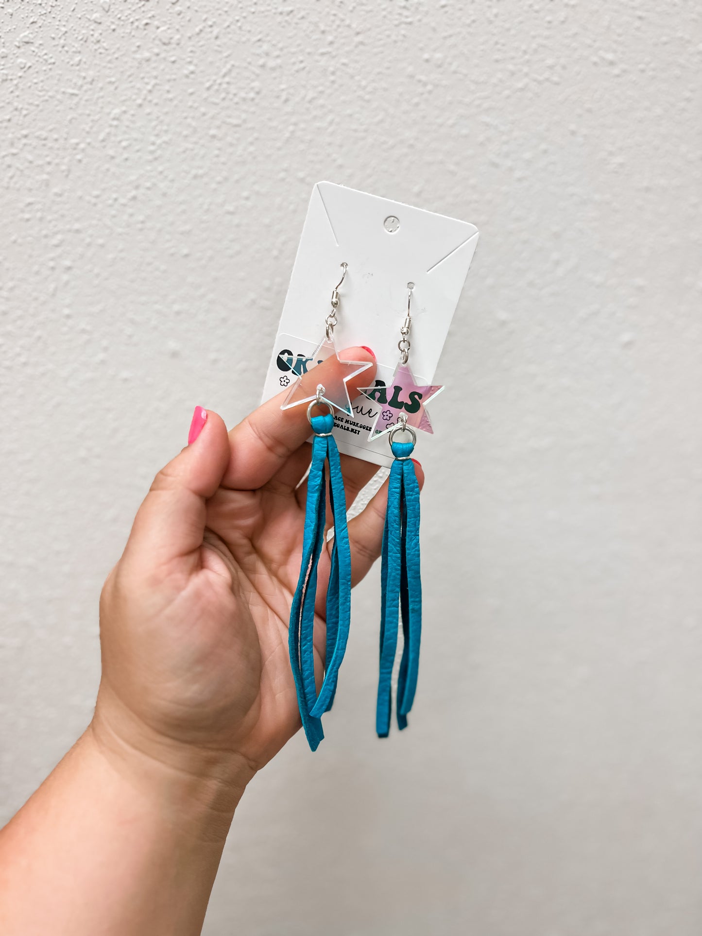 Star / Teal Fringe Earrings