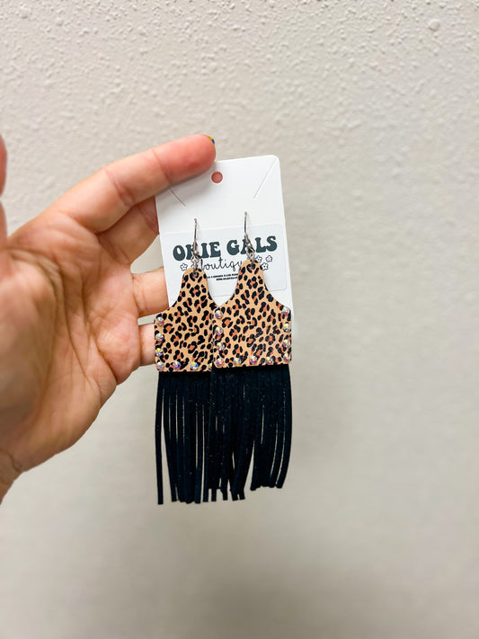 Leopard Cowtag Fringe Earrings
