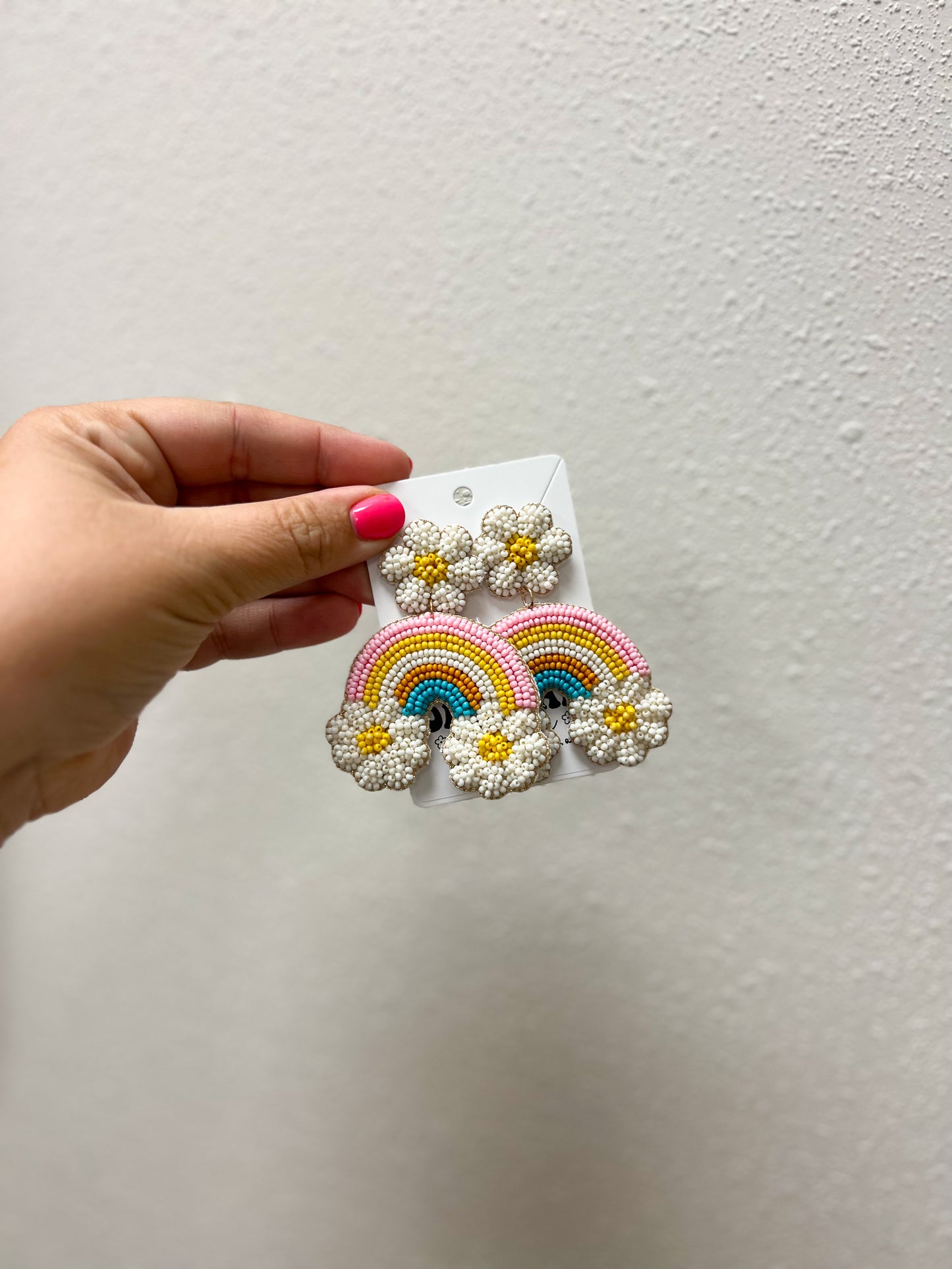 Beaded Daisy Rainbow Earrings