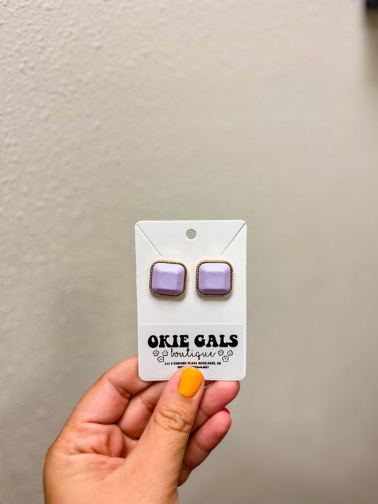 Chunky Square Earring - Purple