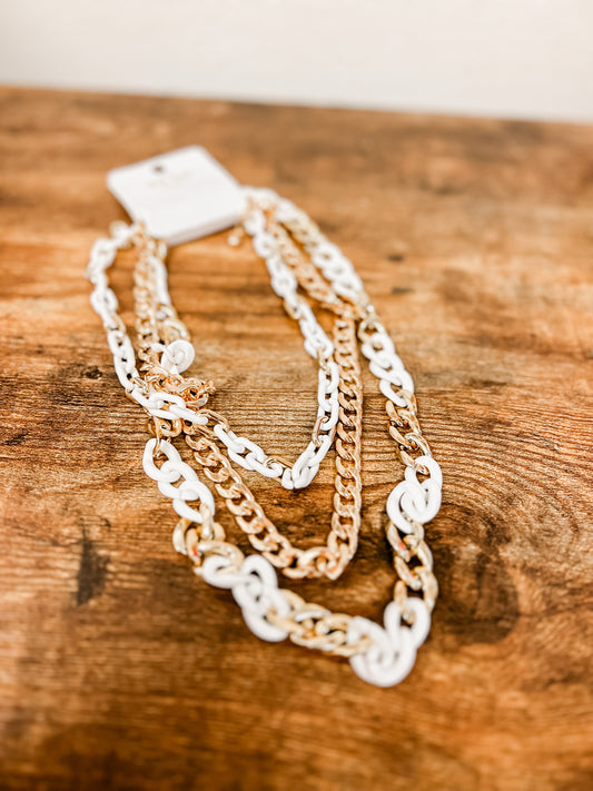 Stacked Chain Necklace - White