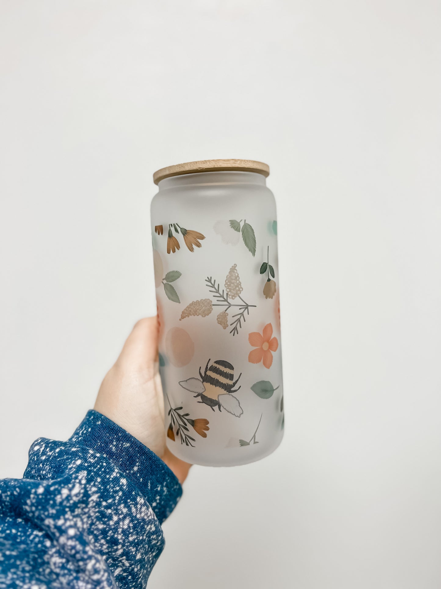 Bees & Wildflowers Frosted Glass Cup