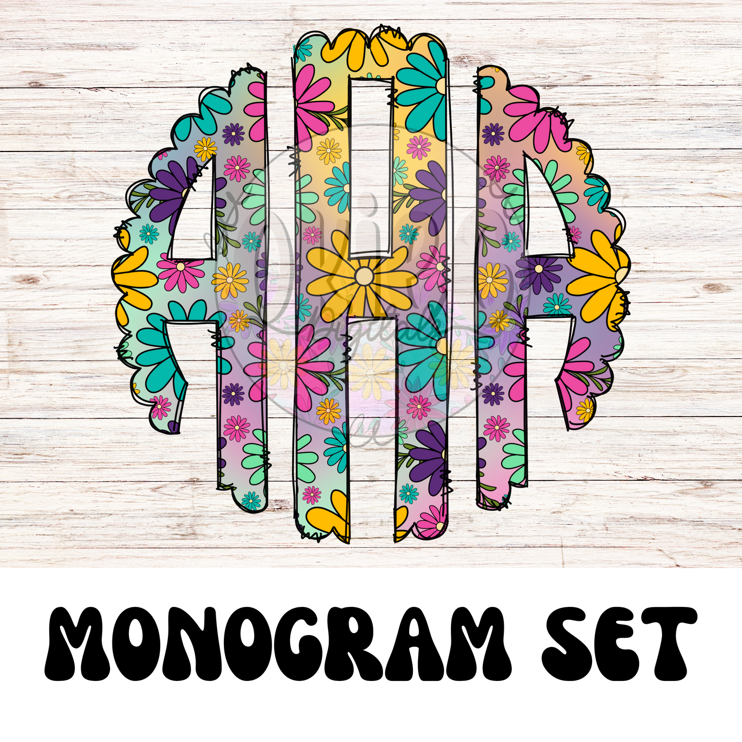 Dark Floral Monogram Alphabet Set Digital Download | PNG File